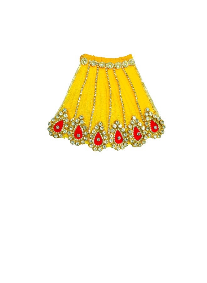 Vrindavanstore.in طقم فستان زاري أصفر تقليدي للإلهة دورجا/ماتا راني من Vrindavanstore.in | ليهينغا تشولي مع شال مناسب لتمثال بحجم 6 بوصات | زي احتفالي للاستخدام في الماندير والطقوس الدينية - Image 5
